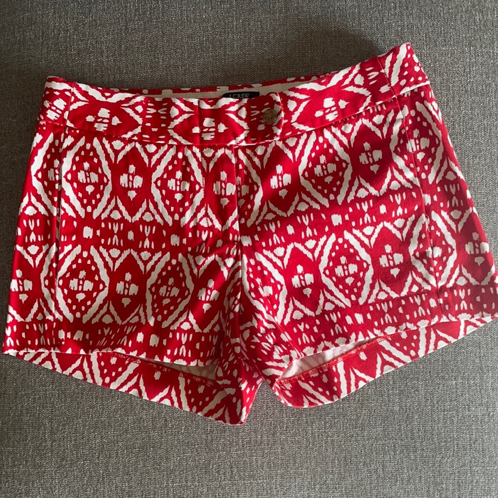 J Crew Red Ikat Stretch Cotton Shorts